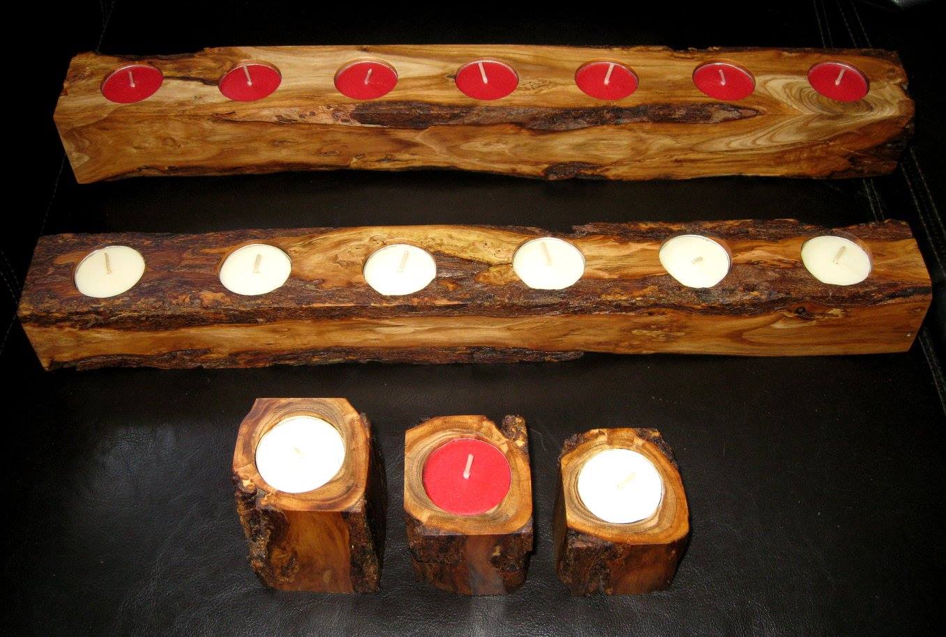 Rustic wooden candle holders